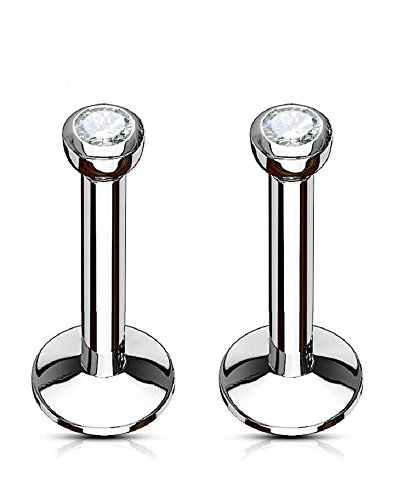 PIERCE ME 2pcs Internally Threaded Labret Monroe Lip Tragus 2mm CZ Ball 5/16