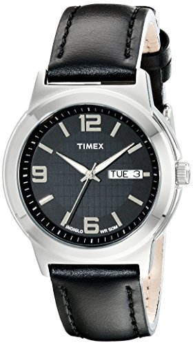Timex Men's T2E561 Bank Street Black Leather Strap Watch