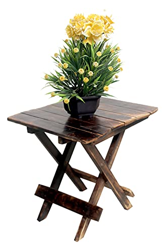 Image of Wooden Folding Adjustable Brown End Table /Coffee Table /Lamp Stand /Plant Table (Square, 15 INCH)