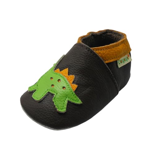 SAYOYO Baby Dinosaurs Soft Sole Leather Infant and Toddler Shoes (Dark Brown,12-18 Months)