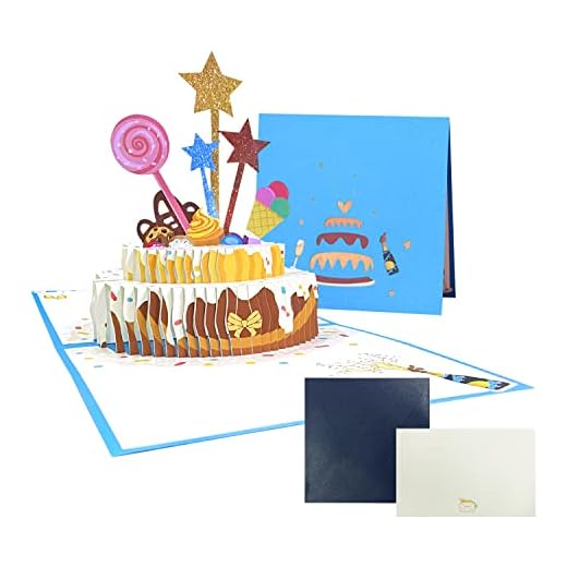 1 tarjeta de felicitación de cumpleaños con 1 sobre y 1 tarjeta de felicitación escrita a mano, tarjeta de cumpleaños 3D, tarjeta de felicitación para boda y aniversario (azul)