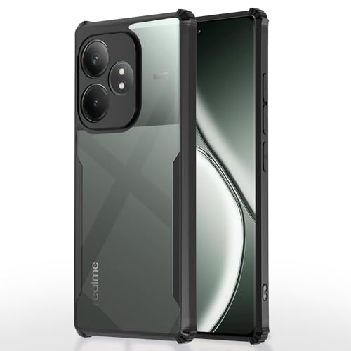 Image of Pikkme Realme GT 6T 5G Back Cover | Crystal Clear Transparent Back | Ultra Hyrbid | Full Camera Protection | Raised Edge | Bumper Back Case (Black)