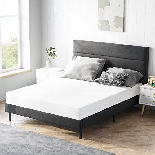 Queen Bed Frame, Molblly Bed Frame Queen with Upholstered Headboard,Queen Size Bed Frame with Wood Slat Support and No Box Spring Needed,Platform Bed Frame Queen Under Bed Storage, Easy Assembly,Grey