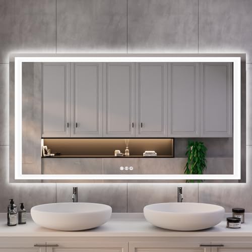 ISKM 51''L x 32''W LED Mirror for Bathroom Lighted Vanity Mirror for Wall Front Lights + Backlit LED Bathroom Mirror Anti-Fog Tempered Glass ETL Listed