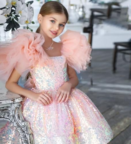 Sequin Flower Girl Dress Puffy Layers Birthday Party Dress Knee Length Burgundy Princess Birthday Party for Girls TJ163