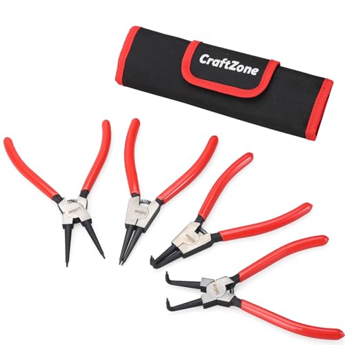 4-Piece Snap Ring Pliers Set Internal and External C-Clip Pliers Snap Ring Tool Kit for Removing/Installing Retaining Rings Heavy Duty Carbon Steel