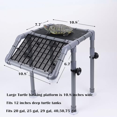 Image of Large Turtle Basking Platform, Sturdy Standing Dock with Non-Slip Ramp, Aquatic Turtle Resting Area for 25 /29 /40 /55 Gal, Gray /Black