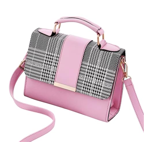 Designer Handbag with Houndstooth Pattern, Faux Leather Trim, Top Handle, Crossbody Strap2