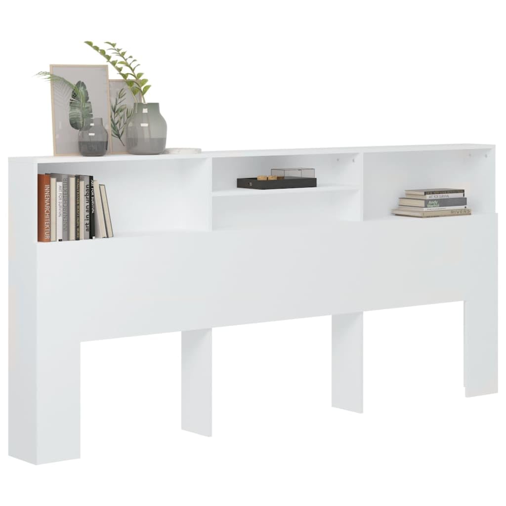 Natulvd Headboard with Storage, Multi Sizes Headboards for Single, Double, Queen, King, Super King Sizes, Floor Standing Head Board with Open Shelves for Bedroom, 220x 103.5 cm (White)