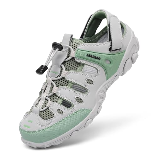 SAGUARO Sandalias de Trekking para Hombre con Puntera Cerrada Sandalias Deportivas de Verano Cómodas Transpirables Sandalias de Senderismo Verde Claro 43 EU
