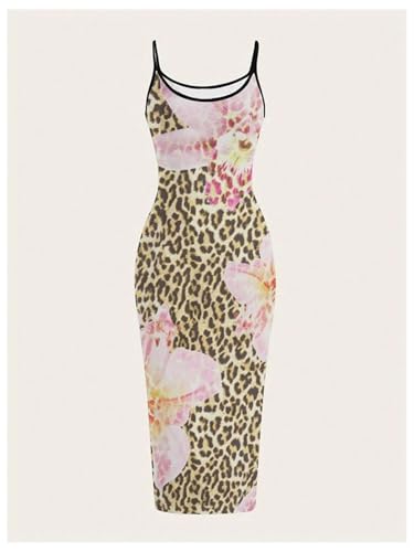 Image of Floerns Women's Flower Print Spaghetti Strap Cami Midi Dress Boho Pencil Dress