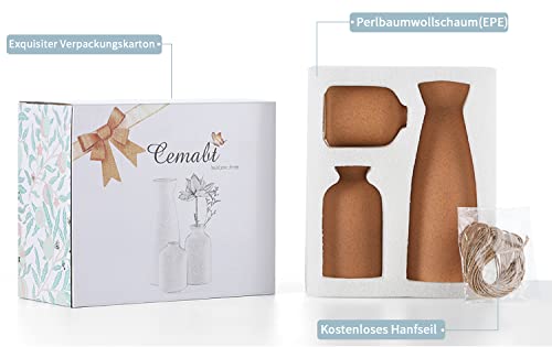 CEMABT Braun Keramik Vasen 3er-Set Kleine Blumenvasen für Dekor, Moderne rustikale Bauernhaus Home Decor, Dekorative Vasen für Pampas Grass&getrocknete Blumen, Idee Regal, Eingangsbereich- Distressed – Bild 6