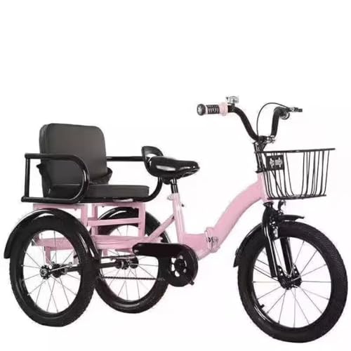 Folding Toddler Tricycle for 3-10 Years Old,Tandem Tricycle with Rear seat,Pedal 3 Wheels Cruiser Trike,Sensitive Front Wheel Brake,Saddle/Handlebar Height Adjustable (Pink 14inch)