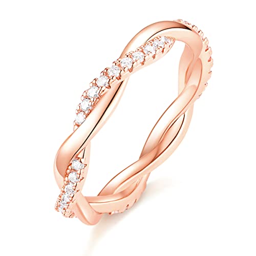 TIGRADE Women Eternity Ring Twisted Rope Cubic Zirconia Engagement Wedding Band Size 5 to 11,Rose gold,Size 7 TIGRADE Women Eternity Ring Twisted Rope Cubic Zirconia Engagement Wedding Band Size 5 to 11,Rose gold,Size 7