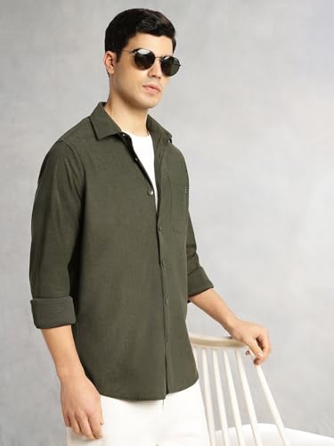 Image of Thomas Scott Men's | Corduroy | Full Sleeve | Slim Fit | Polyester-Blend | Single Pocket | Spread Collar | Casual Shirt