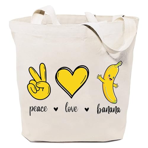 SAUIVD Funny Peace Banana Canvas Tote Bag Novelty Girls Travelling