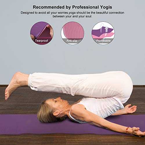ECPurchase Yoga Mat with Carrying String Bag, Extra 6mm(1/4\") Thickness Dual Texture Design Non Slip Exercise & Fitness Mat for All Types of Yoga, Pilates and Floor Workouts (Pink)