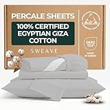 Sweave 100% Egyptian Cotton Percale Sheets Queen Size - Genuine Luxurious 400 Thread Count - Naturally Crisp, Breathable, Skin-Friendly & Cooling - Softer After Each Wash - Oeko-TEX Certified Giza