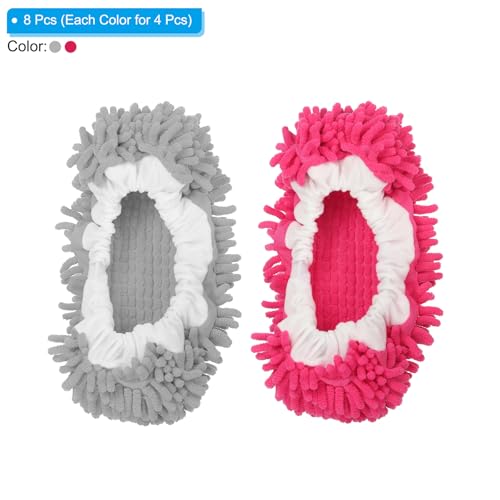 Image of MECCANIXITY Mop Slippers Washable Microfiber Floor Cleaning Shoes Cover Chenille Duster Foot Socks Tools for House Clean, Grey /Fuchsia 8 Pack