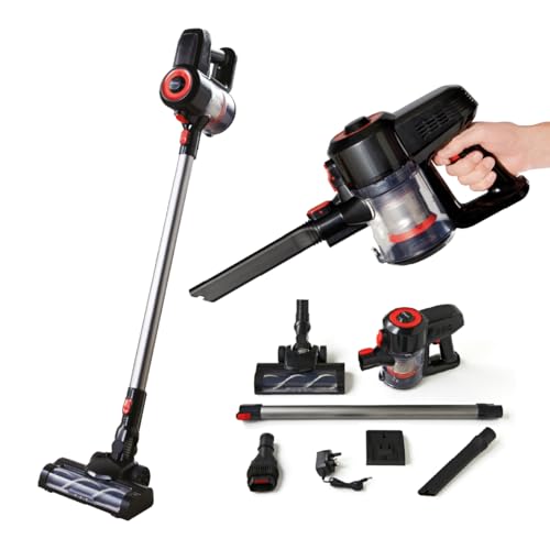 Quest 43579 Aspiradora inalámbrica ligera 2 en 1, tiempo de funcionamiento de 40 minutos, filtro HEPA lavable, tanque de polvo de 650 ml, pantalla LED, limpieza multisuperficie, 150 W