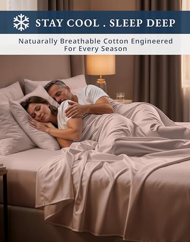 Image of LANE LINEN King Size Bed Sheets 100% Egyptian Cotton Sateen - Sepia Rose | Cotton Sheets King - 4-Piece Set, For A Luxurious Night's Sleep, For A Silky Hotel-Style Bed, Guest-Ready Comfort