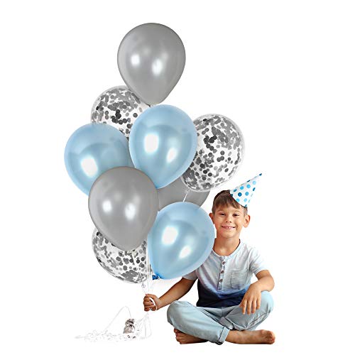 Metallic Light Blue and Silver Balloons Silver Confetti Balloon 12 Inch Latex Party