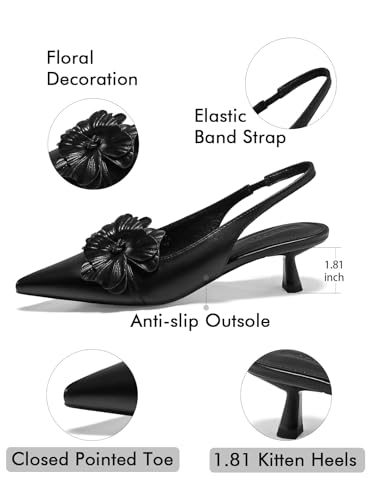 Coutgo Womens Slingback Kitten Heels Flower Closed Pointed Toe Pumps Wedding Party Dress Sandals Shoes4