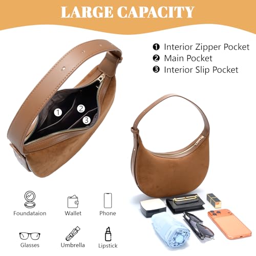 Bolso cruzado de gamuza para mujer color marrón miniatura 5