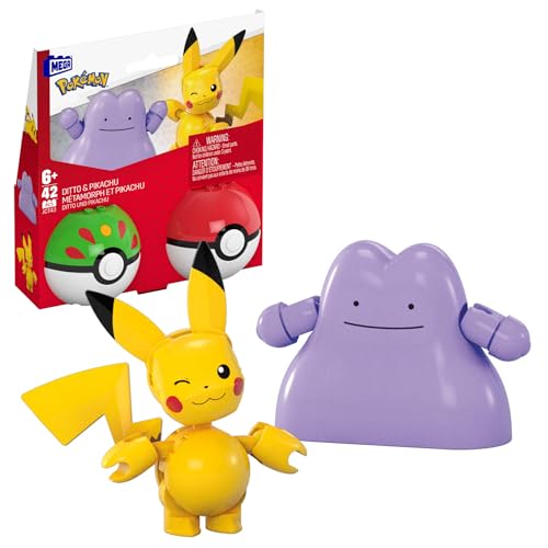 MEGA Pokémon Conjunto de construcción con figura de acción, pack de dos Poké Ball, Pikachu y Ditto, 42piezas, para niños y niñas, JCT43