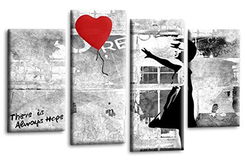 LR Banksy Canvas Wall Art Picture Red Grey Balloon Girl Love Graffiti Framed Split Panel Print