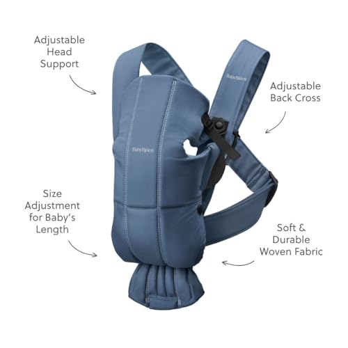 Image of BabyBjorn Baby Carrier Mini, Vintage Indigo, Woven | Newborn Carrier (7-15 lbs), Ergonomic, Easy-to-Use