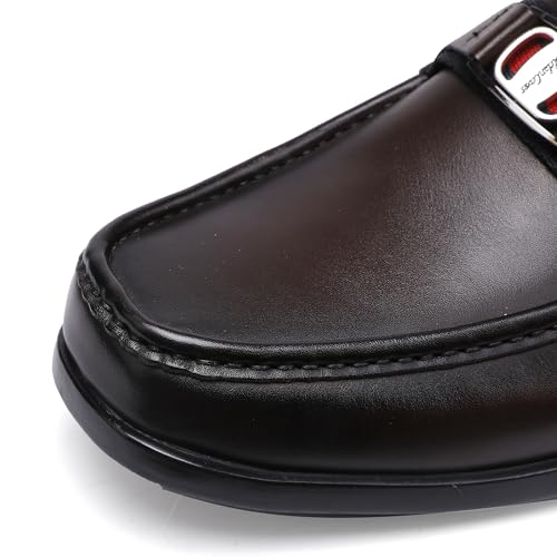 Formal Men’s Dress Loafers Classic Leather Buckle Slip-On Penny Shoes Business Wedding Dress Shoes Driving Moccasins for Men, Coffee, 8.5 - image 2