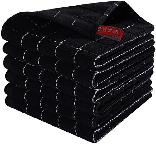 Homaxy 100% Cotton Terry Kitchen Dish Cloths, Ultra Soft and Absorbent Dish Towels for Kitchen, Perfect for Drying and Washing Dishes, 6 Pack, 12 x 12 Inches, Black