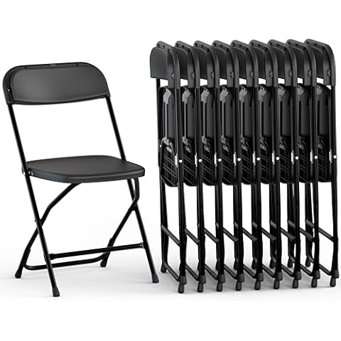 Our Modern Space 9 Pack Black Plastic Chair | Foldable & Stackable | 300 lbs Capacity Steel Frame Seats for Indoor or Outdoor | Commercial Use Events Wedding Party Events Bulk Picnic Kitchen Dining Cover
