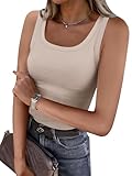 ANRABESS Womens Sleeveless Scoop Neck Tank Top Ribbed Fitted Summer Basic Slim Cute Tops 2025 Beige Medium