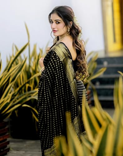 Image of SIRIL Women's Banarasi Kanjivaram Soft Silk Jacquard Saree with Unstitched Blouse Piece
