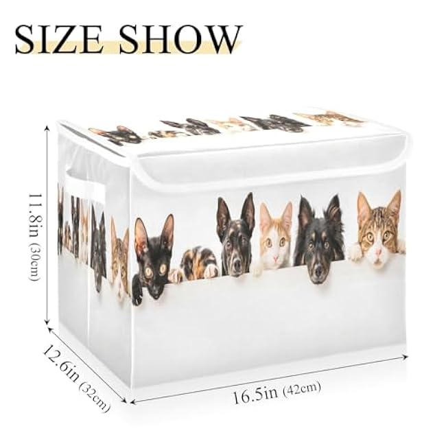 xigua A Group Of Silly and Cute Cats and Dogs Collapsible Storage Bin with Lid,Decorative Storage Box Cube Organizer Container Storage Baskets for Bedroom Closet Living Room121