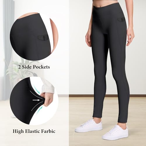 JinBei Mädchen Leggings mit 2 Taschen Sportleggings Hohe Taille Elastisch Sportkleidung Kinder Atmungsaktive Lang Sporthose Gymnastikhose für Jogging, Training für 8-9 Jahre, GR.134-140, Schwarz