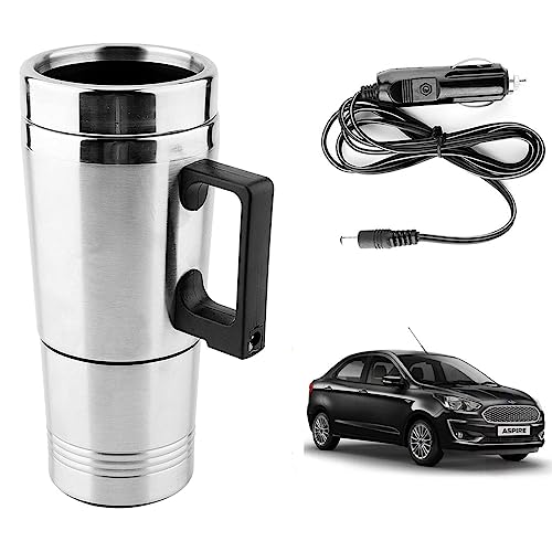 Image of Oshotto 12V Stainless Steel Car Heating Kettle /Mug, Travel Friendly electric Tea /Coffee maker Compatible with Ford Aspire (300ml) - Silver