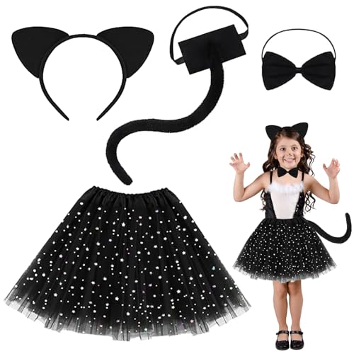 WEITAPYT 4 stycken kattdräkt för barn, halloweenkostym för barn, katt, kattkostym, halloween, barn, halloweenkostym, flickor, lämplig för halloween, karneval, kostymfest