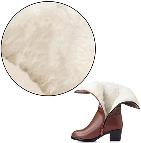 Duberess Women's Wool Lined Warm Winter Anti Slip Zip Chunky Heel Fashion Classic Mid-calf Boots - Image 9