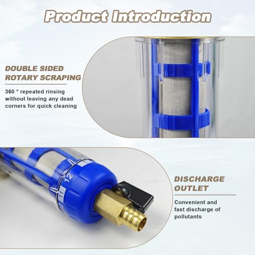 360 Grad Hochdruck Rückspülfilter, Wasserfilter Wiederverwendbare, Spin-Down-Sediment-Wasserfilter, Tap Water Filter, Hauswasserfilter für Brunnenwasserschlauch-Sedimentfilter (Blau)