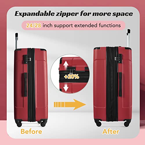 Image of Merax Luggage Sets 3 Piece Lightweight Expandable Suitcases with Spinner Wheels, Corner Guards (Black brown, 20 /24 /28), Red, 2-piece Set(20 /28), 2-piece Set(20 /28)