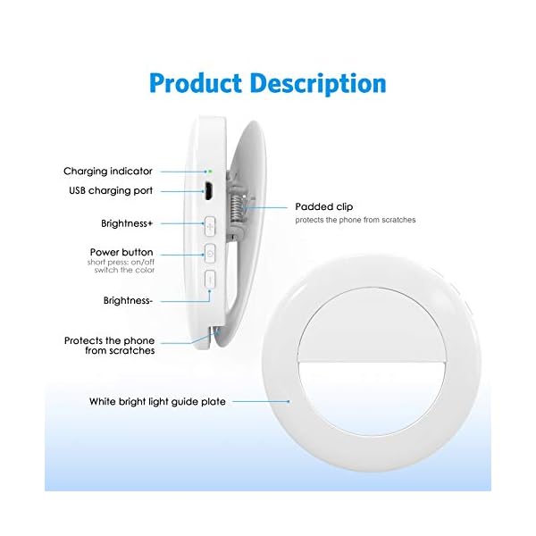 【Neue Version】Criacr Selfie Licht, Ringlicht Handy, Selfie Ring Licht, 60 LED Ringleuchte mit 3 Farbe und 3… – Bild 6