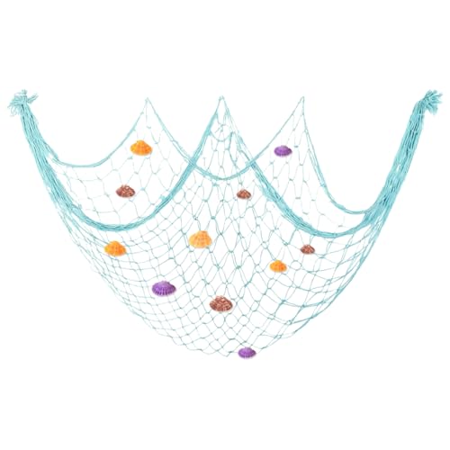 Red de Pesca Decorativa, 100 x 200 cm Red Decoracion Marinera con Conchas de Mar Decoración, Redes de Peces Decoración de Pared para Fiesta, Hogar, Sala, Estar, Dormitorio, Fotos, Bodas, Azul