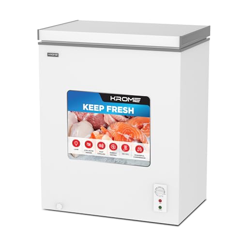 Krome 150L Chest Freezer (Gross) Single Door Deep Freezer with Storage Basket Energy Efficient Cooling System Adjustable Temperature Control Low Noise Operation Restaurant & Commercial Use White