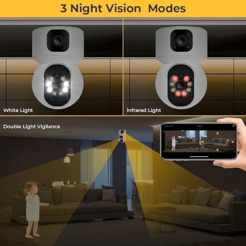 Image of Panoramic 5MP Indoor WiFi Smart CCTV Camera for Home | 1080p HD | Color Night Vision | Motion Detection | Two Way Audio | Wireless Home Security Camera with Mobile App V380 Pro (CV Dual Lens)