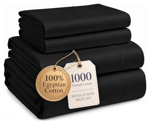 Image of LANE LINEN Deep Queen Sheet Set 100% Egyptian Cotton Sateen - Black