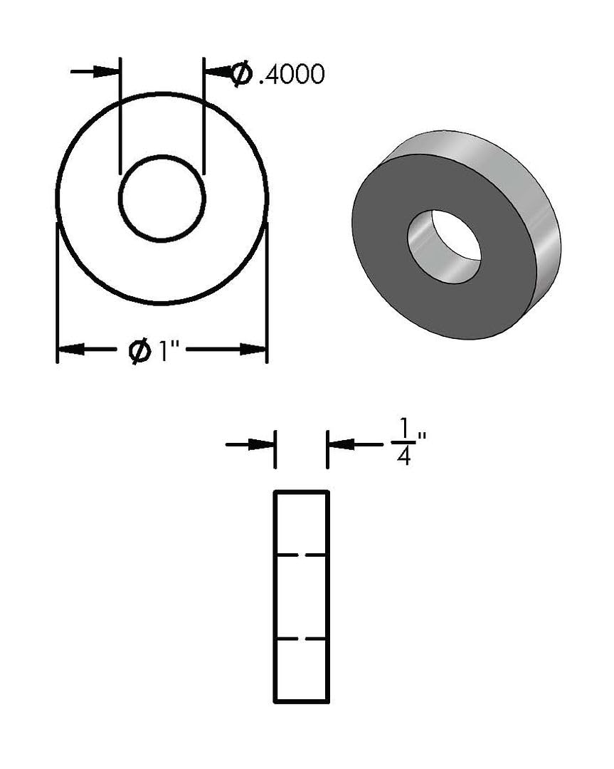 Black Aluminum Spacer 1" OD x 3/8" ID, Round Spacer, Fits Screws Bolts 3/8" or M10 by Metal Spacers Online (1/4" Length, 250 Pack)