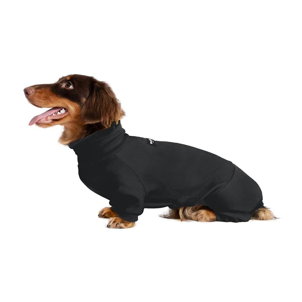 Dackel Hunde-Rollkragenpullover, verstellbarer Polokragen mit Reißverschluss, vierbeiniges warmes Doppel-Fleece, dehnbare Kleidung für Mini-Dackel (schwarz, groß)